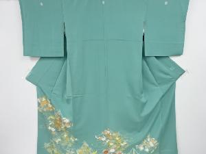 リサイクル　千總謹製　四季草花模様刺繍三つ紋色留袖(重ね衿付き)